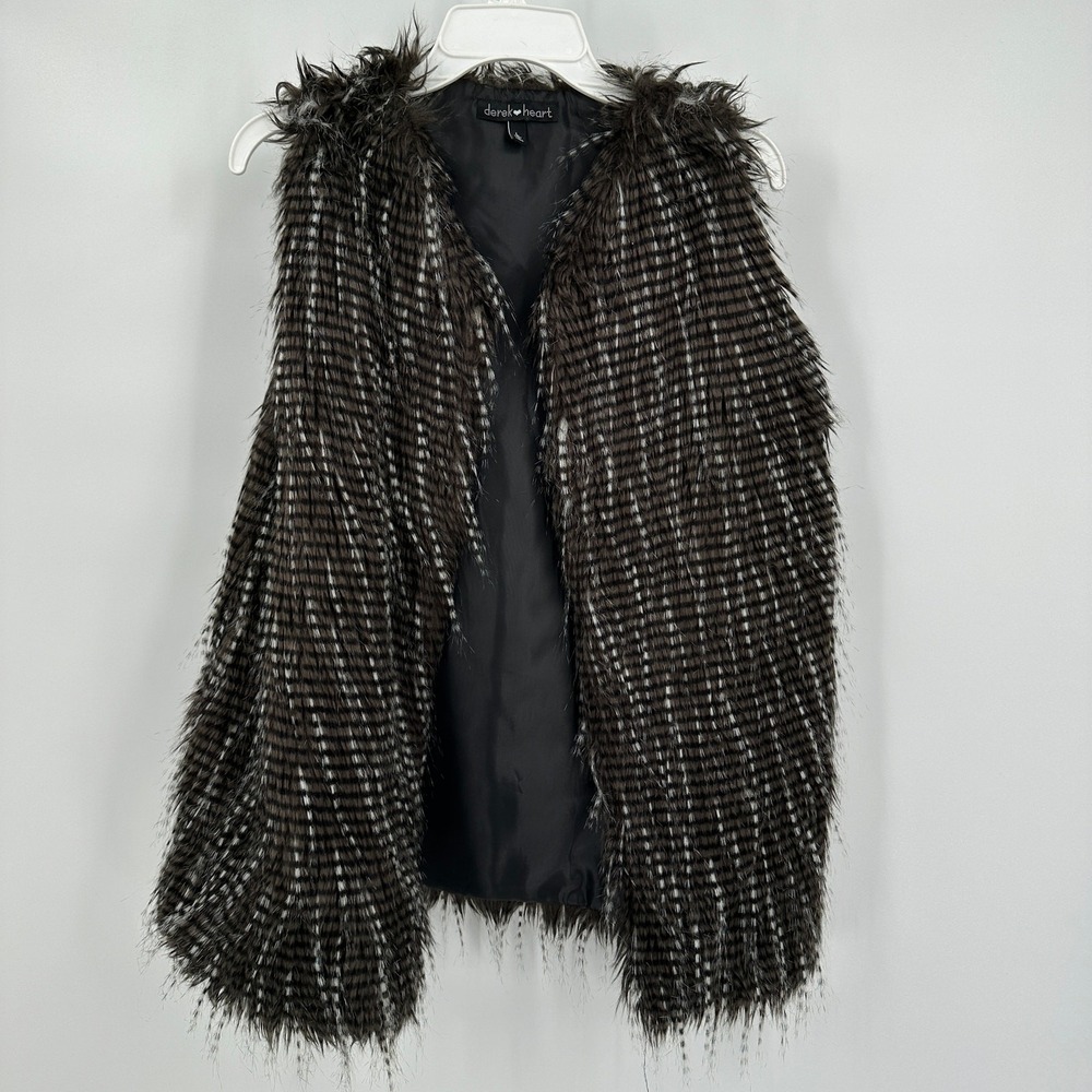 Derek Heart Womens Boho Faux Fur Shaggy Vest Size L Festival Y2K Eclectic Indie